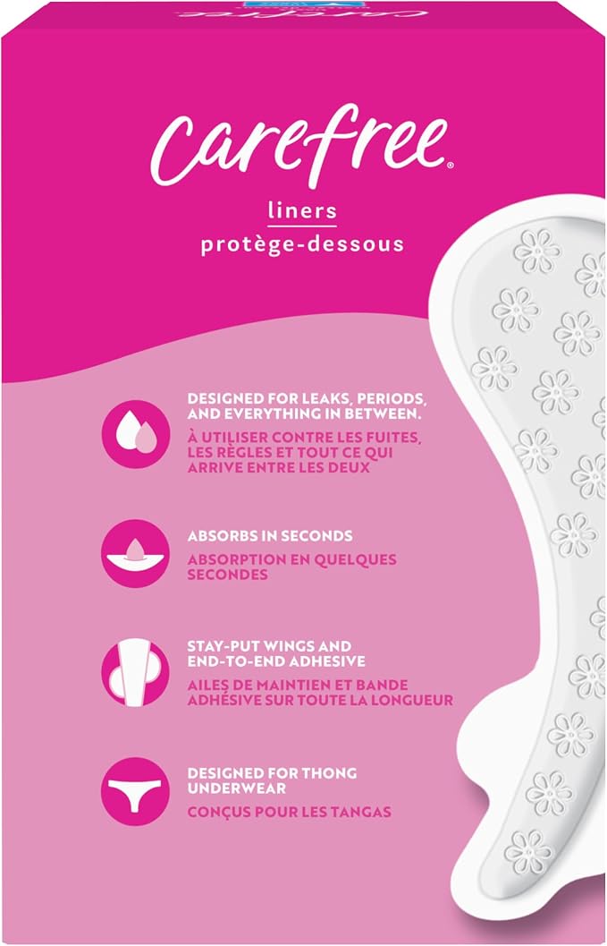 Carefree Panty Liners for Women,Thong Liners,Unwrapped,Unscented | Pantiliners,Carefree_Liners,Daily_Liners for Women,Light Periods and Leaks | (Packaging May Vary), 49 Count (Pack of 12)