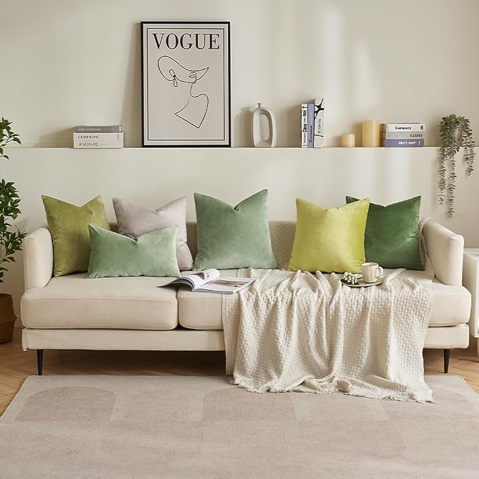 MIULEE 12x20 Inch Lumbar Velvet Throw Pillow Covers Sage Green | Pack of 2 Soft Solid Decorative Pillow Covers, Modern Luxury Home Decor, for Chair Couch Sofa Bedroom Livingroom