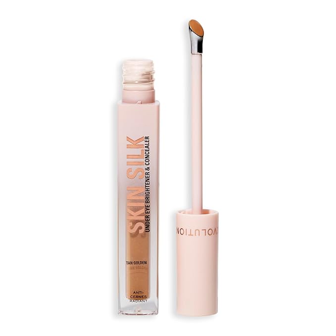 Revolution Beauty London, Skin Silk Radiant Serum Under Eye Brightener, Hydrates & Smooths Under Eye with Hyaluronic Acid & Squalane, Vegan & Cruelty-Free, Tan Golden, 0.13 fl oz
