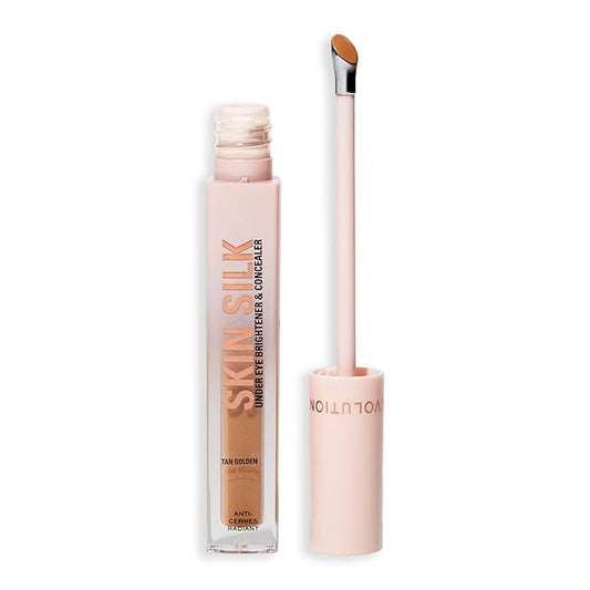 Revolution Beauty London, Skin Silk Radiant Serum Under Eye Brightener, Hydrates & Smooths Under Eye with Hyaluronic Acid & Squalane, Vegan & Cruelty-Free, Tan Golden, 0.13 fl oz