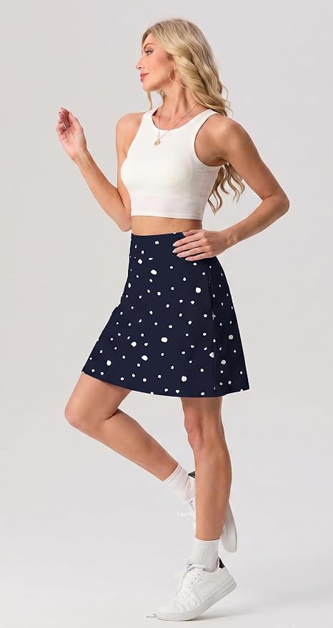 PrinStory 19" Tennis Skirt for Women Athletic Skort with Zipper Pockets | Workout Skort, Built-in Shorts, High Waisted, Split Hem, Knee Lentgh, Golf, Pickleball, Sports