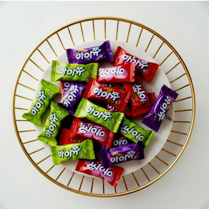 K-Food Crown MyChew Chewy Candy Variety Pack - Strawberry, Apple, Grape (3 x 72g Bags) | Authentic Korean Fruit Gummy Snack Bundle
