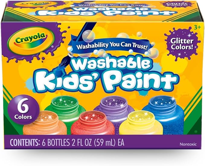 Crayola Washable Kids Paint Set (12ct), Classic and Glitter Paint for Kids, Essential Arts & Crafts Supplies, Toddler Painting Kit, Teacher Classroom Must Have [Amazon Exclusive]