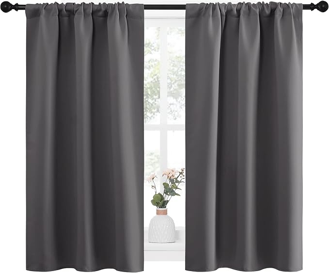 NICETOWN Grey Window Curtains for Bedroom - Home Decoration Thermal Insulated Rod Pocket Blackout Blinds & Drapes for Small Windows (Gray, 2 Panels, W34 x L45 -Inch)