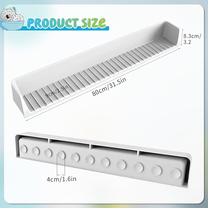 Dreamtop Bathtub Splash Guard for Tub Kids, 2.6FT Play Shelf for Bathing, Toy Tray Caddy Holder for Tub, Grey Silicone Tub Splash Guard Prevent Water Spills in Bathroom
