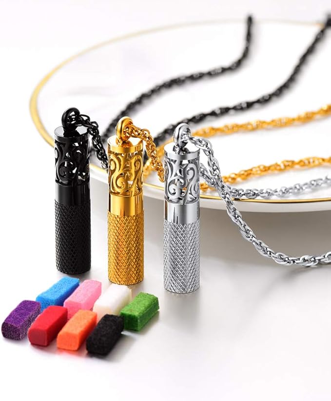 Perfume Locket Round Bottle Pendant Necklace Diffuser Essential Oil Aromatherapy Men Women Jewelry Black Necklace