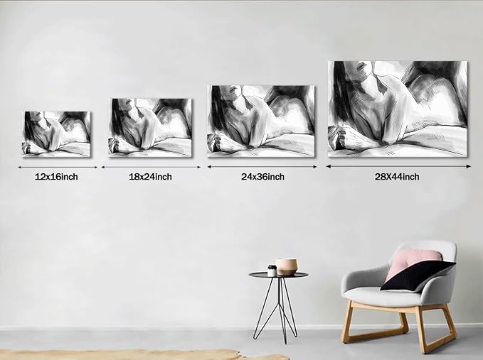 Yeesjoee Sexy Wall Art White and Black Couple Print Female Body Abstract Nude Woman Canvas Paint Pictures Home Decor Bedroom Apartment Living Room Hotel Modern Artwork Ready to Hang, 18x24 in Framed