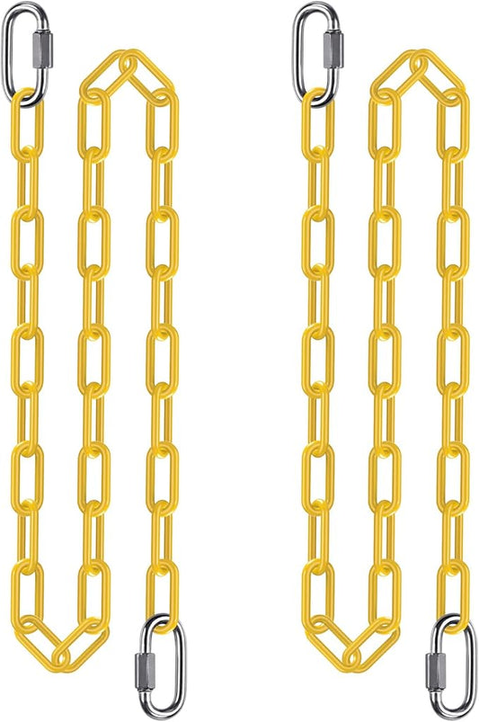 SELEWARE 2 Pack 80 Inch Hanging Swing Chain with 4 Carabiners, 1000LB Capacity Plastic Coated Hanging Chains, Hammock Hardware Kit for Swing, Hanging Chair, Punching Bags, Indoor Outdoor Gym (Yellow)