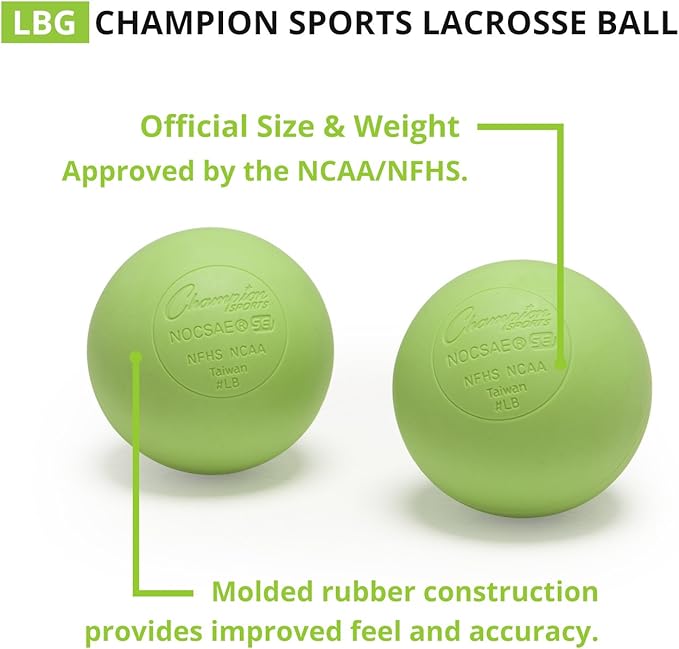 Champion Sports Lacrosse Balls – Official Size SEI Certified, Multi-Color Packs of 3, 6, or 12 for Practice & Games