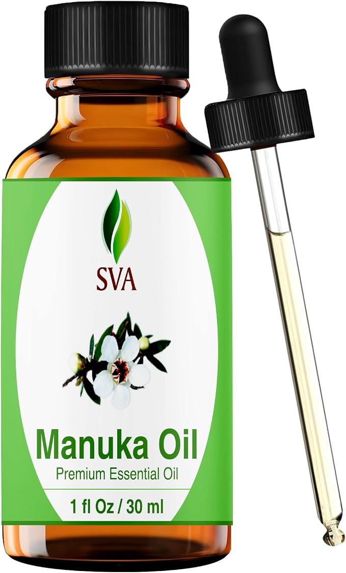 SVA Manuka Essential Oil 1 Fl Oz – for Diffuser, Skin & Hair Care – Ideal for Massage & DIY Blends – with Dropper