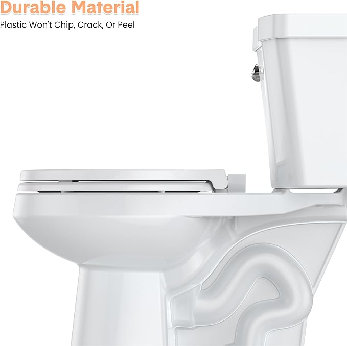 Garvee Toilet Seat Round – PP Full Flat Lid, Quick Release Hinges for Easy Removal & Cleaning, Standard Fit, White