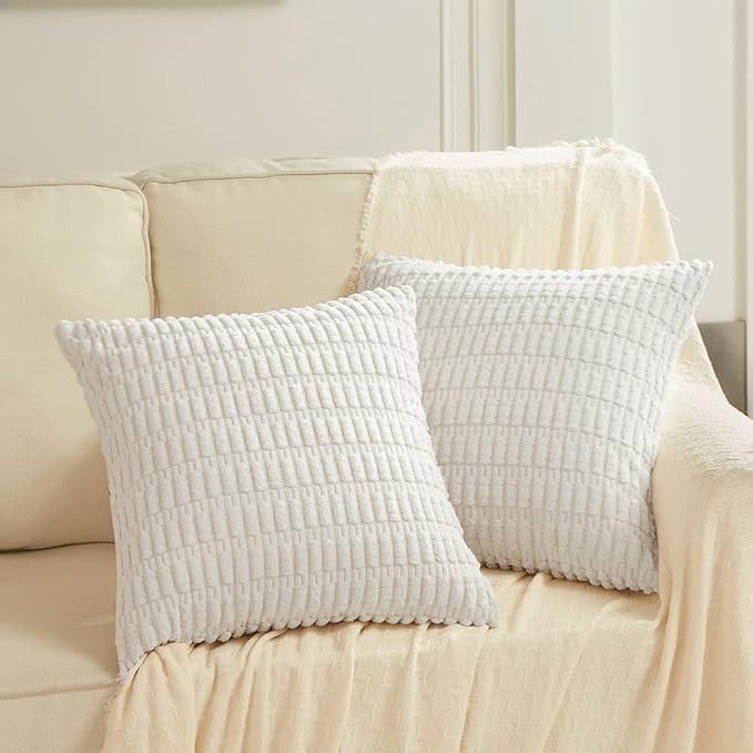 Fancy Homi 4 Packs Decorative Throw Pillow Covers for Living Room Couch Bed, Modern Farmhouse Boho Home Décor Accent Cushion Case, 14" x 14", White