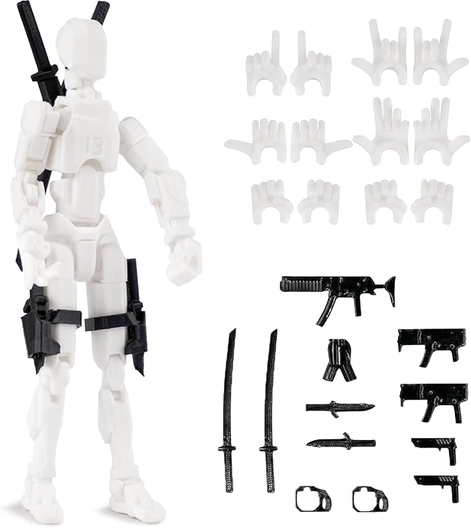 T13 Action Figure, Pre-Assembly 3D Printed 5.54'' Multi-Jointed Titan13, Articulated Dummy 13 Desktop Decoration,12 in 1 Accessories, Best Birthday Festival Gift (White+White)