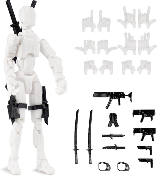 T13 Action Figure, Pre-Assembly 3D Printed 5.54'' Multi-Jointed Titan13, Articulated Dummy 13 Desktop Decoration,12 in 1 Accessories, Best Birthday Festival Gift (White+White)