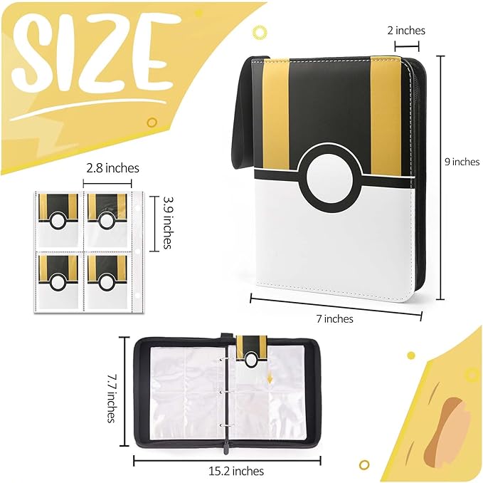 Card Binder 4 Pocket, Trading Card Holder Fits 400 Cards With 50 Removable Sleeves, Portable Collection Card Ablum, Game Card Case book With Zipper for Gift - Black