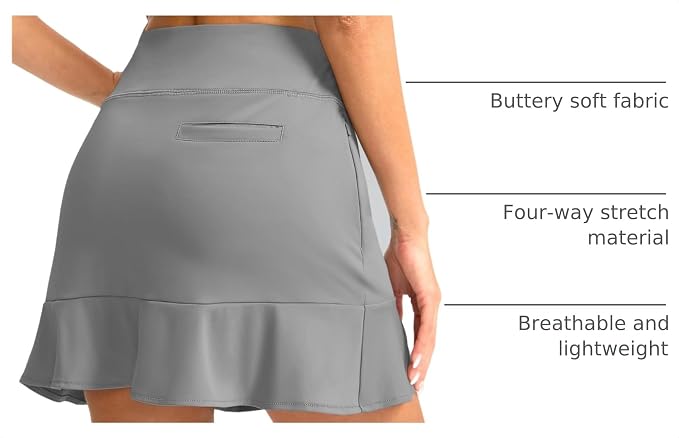 16" Golf Skorts for Women with 5 Pockets | Athletic, Tennis Skirt, High Waisted, Pickleball, Travel, Casual, Lightweight, Ruffle Summer Skirt, with Shorts