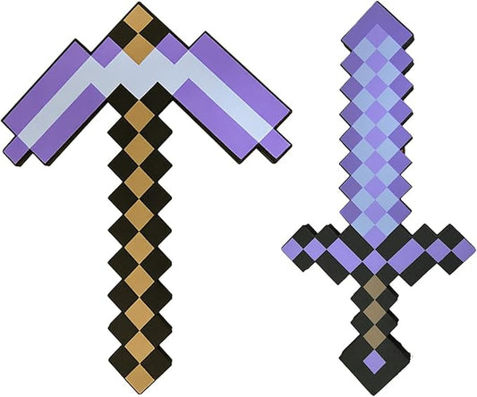 Foam Sword and Pickaxe Set Kids Role Play Toys for Halloween, Cosplay Video Game Parties