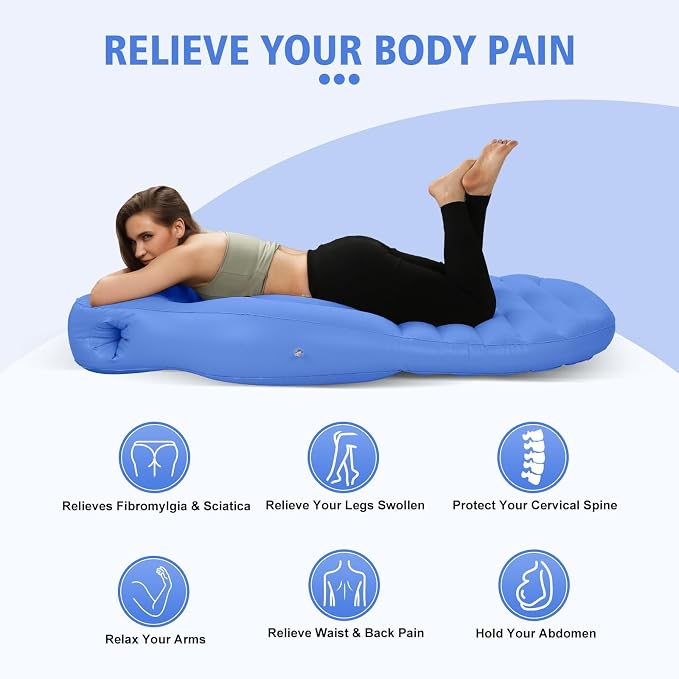 Inflatable Pregnancy Pillow, Full Body Maternity Airbed/Float with Hole for Tummy, The Best Pregnancy Pillow for Sleeping Prone, Maternity Pillow and Pregnancy Must Haves, Blue