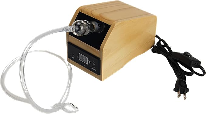 Herb Aromatherapy Diffuser with Ceramic Heating System – Diffuse All Kinds of Herbs – Diffuser with Adjustable Temperature – Digital LED Screen for Temperature with Red Light - Wood