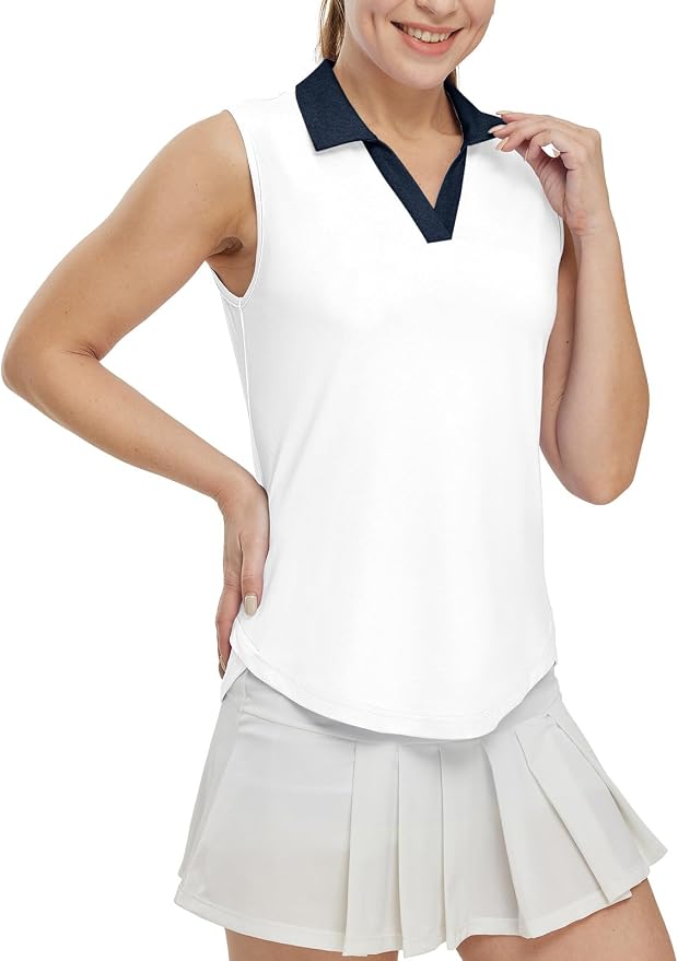 BGOWATU Women's Sleeveless Golf Polo Shirts Collared V Neck Tennis Tank Tops UPF 50+ Quick Dry Lightweight