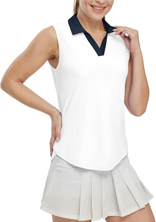BGOWATU Women's Sleeveless Golf Polo Shirts Collared V Neck Tennis Tank Tops UPF 50+ Quick Dry Lightweight