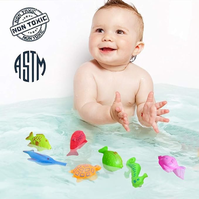 Magnetic Fishing Pool Toys Game, Water Table Bathtub Bath Toy - Pole Rod Floating Fish, Birthday Party Gifts for Toddler Age 3 4 5 6 Year Old, Kids Outdoor Toys