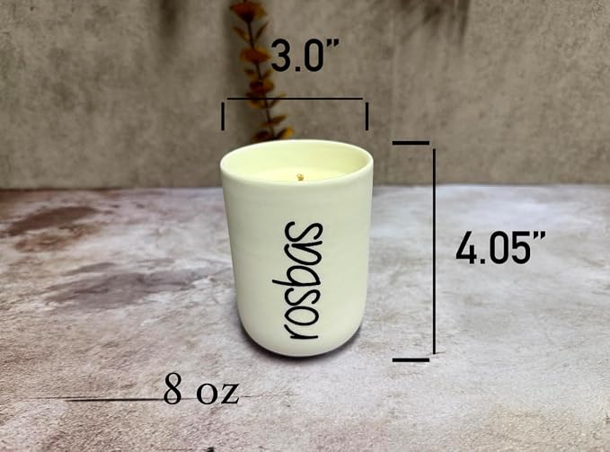 rosbas Green Tea & Lemongrass Soy Wax Candle - 8 oz in Ceramic Jar - Boxed - Clean Burning for Uplifting Vitality - White - Made in USA