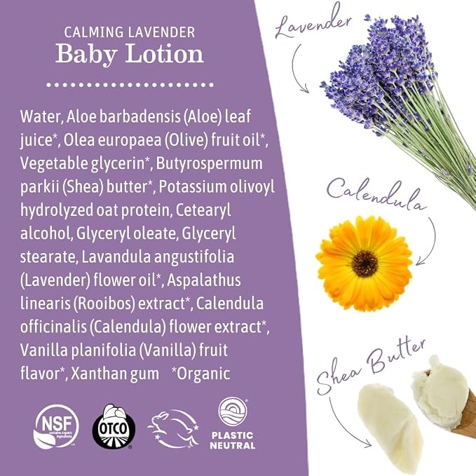 Earth Mama Calming Lavender Baby Lotion for Dry Skin, Calendula Cream for Newborn Skin Care, Children's Moisturizer, Aloe Juice, Rooibos, & Shea Butter, Lavender Lotion, 8 Fl Oz (2Pk)