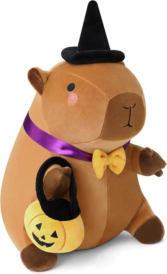 Halloween Capybara Plush, Halloween Capybara Stuffed Animal with Witch Hat and Pumpkin Toy Gifts for Girls Boys Decor 10 Inch