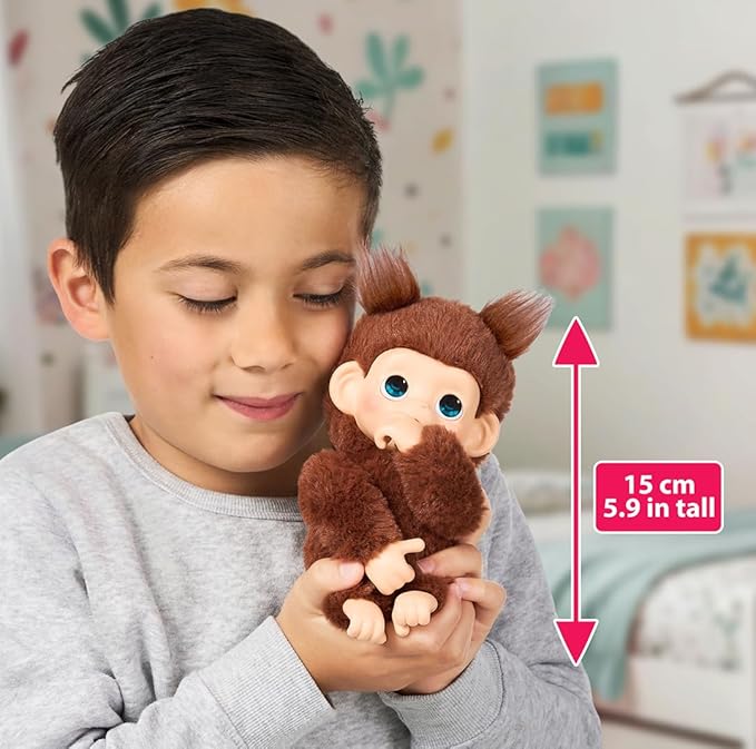 Little Live Pets Baby Monkey Minis – Chikki Cherry. Interactive Pet Toy. 20+ Sounds & Reactions. Soft Brown Fur. 7.4" Tall. Super Realistic. Feed, Nurture, React. Grippy Hands & Feet. Collect All 3