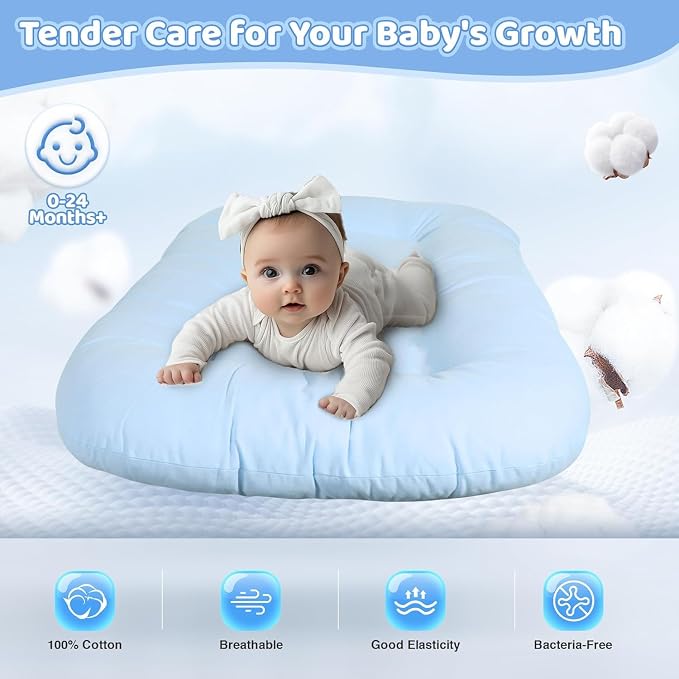 Baby Lounger 0-24 Months 100% Cotton-Snuggle Cozy Me Lounger,Soft & Breathable Baby Lounger for Newborn Play Mat,Infant Babies Essentials Gifts,Blue(Lounger Cover Included)