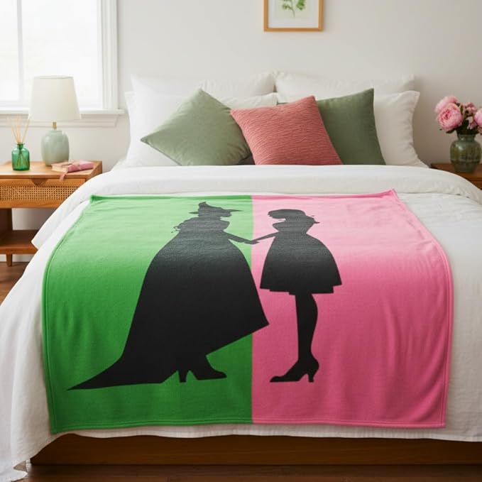 Wicked Elphaba and Glinda Bedding Throw - Super Soft Cozy Blanket - Pink & Green, 60 in x 70 in, (Officially Licensed Product) by Franco