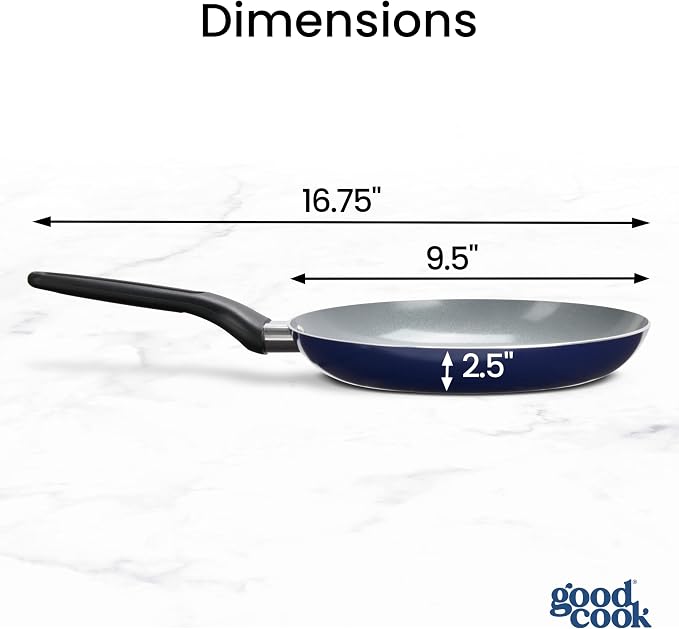 GoodCook Basics Fry Pan Ceramic Nonstick Aluminum Construction for Even Heating Non-Toxic PTFE & PFOA Free, 9.5-Inch, Blue