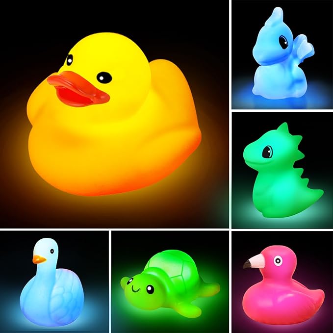 6 Pack 3.5" Large Easter Eggs Filled with Light Up Animal Floating Bath Toys, Plastic Easter Eggs with Dinosaur, Duck Toys Inside for Kids Toddlers Easter Basket Stuffers Fillers Gift Party Favors