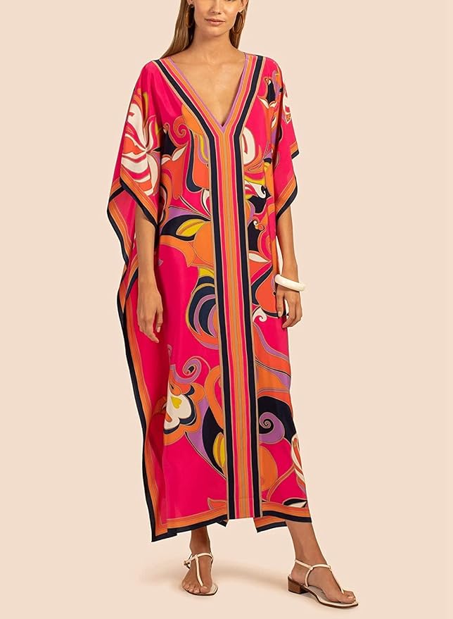 Venasha Womens Caftan Floral Print Kaftan Dress Short Sleeve Swimsuit Cover up Loungewear for Summer