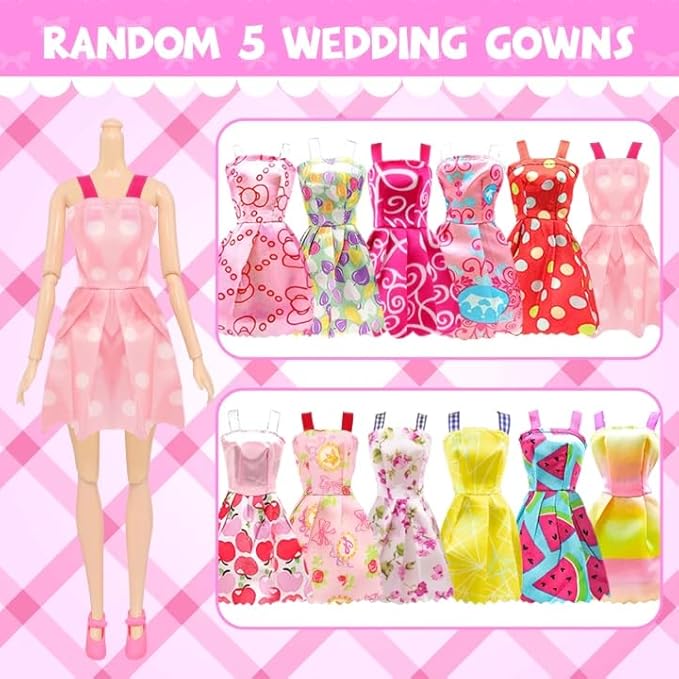 K.T. Fancy 100 Pcs Doll Clothes and Accessories 5 Wedding Gowns 10 Camisole Dress 2 Fashion Dresses 2 Tops 2 Pants 2 Bikini Swimsuits 10 Shoes 40 Hangers 17 Accessories for 11.5 inch Doll