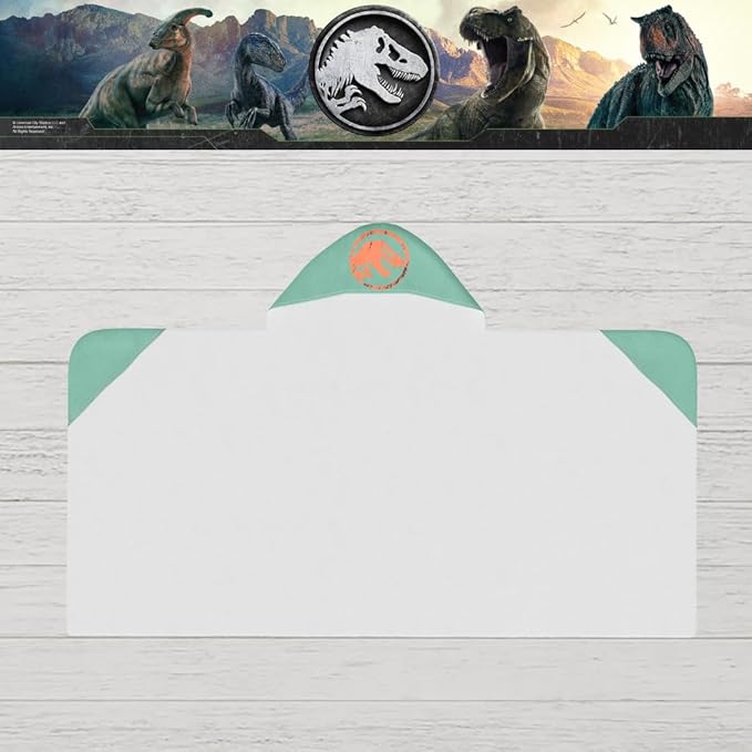 Jurassic World Kids Super Soft Bath/Pool/Beach Soft Cotton Terry Hooded Towel Wrap, 24 in x 50 in, (Officially Licensed Product) by Franco