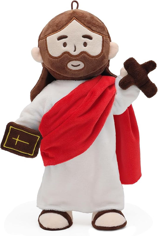Jesus Plush Doll with Jointed Skeleton Jesus Plushie 13.4" Poseable Jesus with Removable Accessories Easter Christian Gifts for Kids (Red)