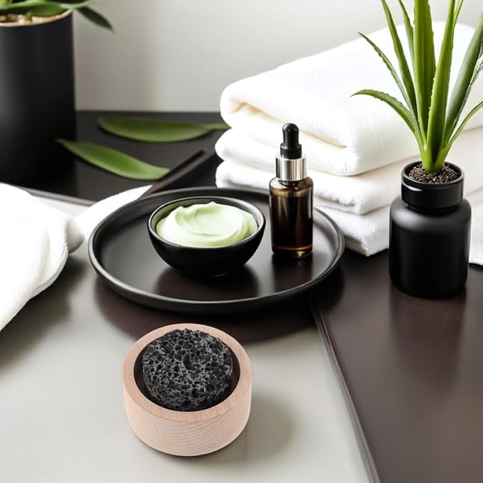 Baluue Passive Essential Oil Diffuser Lava Rock with Wood Base Small Personal Aromatherapy Stone for Essential Oils Desk Office Nightstand Car and Sauna