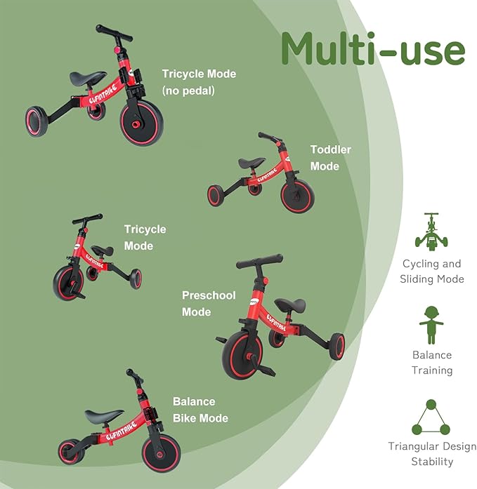 besrey 5 in 1 Toddler Bike for 1 Year to 4 Years Old Kids, Toddler Tricycle Kids Trikes Tricycle, Toys for Boy & Girl, Balance Training, Removable Pedals