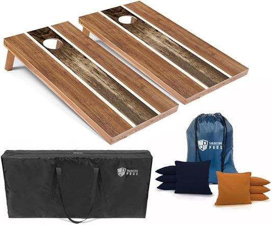 Tailgating Pros Cornhole Boards 4x2 Official Regulation Size – Wooden Design Cornhole Game Set with 8 Bean Bags, Carrying Case & Tote – Outdoor Tailgate Yard Game