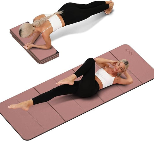 Foldable Yoga Mat Extra Thick 0.32 Inches(8mm) | SGS-certified, odorless POE. Non-slip surface & no curling edges. Great for yoga, Pilates & home gym.