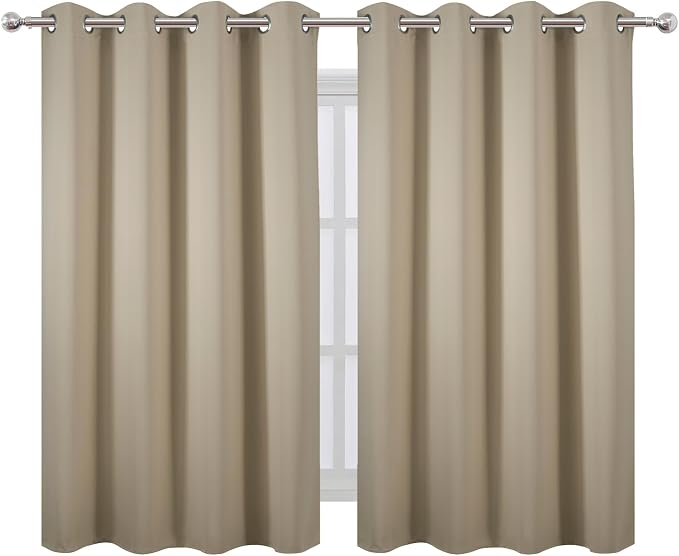 LEMOMO Blackout Curtains 66 x 54 Inch Long Beige Curtains Set of 2 Panels Room Darkening Curtains for Bedroom and Living Room