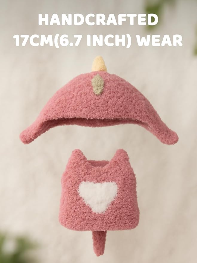 17cm (6.7inch) Doll Clothes, Outfits for Clothes Set, Dino Dolls Keychain Accessories, Faking Animal Style Outfit Jumpsuit Dinosaur Costume for Dolls (Rose Red) (Doll Not Included)