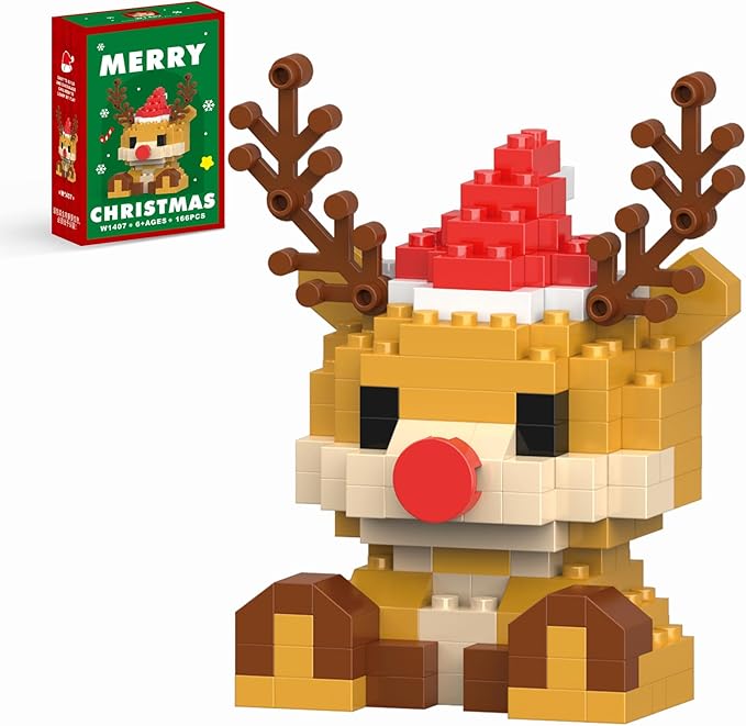 Christmas Building Blocks Compatible for Lego Christmas Reindeer Micro Blocks Stacking New Toys Holiday Present Box New Year Gifts for Kids Ages 6+ Boys and Girls(Reindeer)