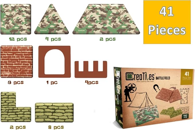 Military Battlefield Base Magnetic Tiles Building Blocks - Army War Themed Playset for Imaginative Military Building and Learning - STEM Education Toy WW1 WW2 - Great Birthday Gift for Boys