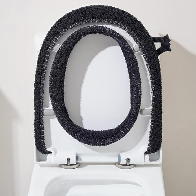 Soft Toilet Seat Washable And Comfortable Plush Toilet Seat Cover Pads, Reusable Thicker Warmer Cover Pads With Handle (Black)