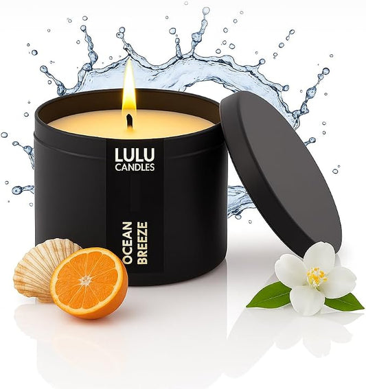Lulu Candles | Ocean Breeze Scented Candle | Smells Fresh & Oceany | Luxury Scented Soy Tin Candle | Hand Poured in The USA | Highly Scented & Long Lasting (8 Oz. Tin)