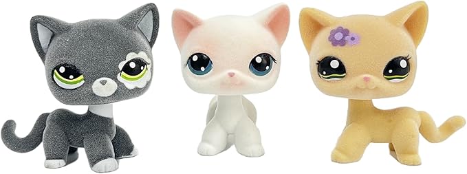 3pcs/Set Custom Flocked Pet Shop Toys Short Hair Cat Kitten Collie Great Dane Cocker Spaniel Dachshund Puppy Dog OOAK Compatible with LPS (#1962 and #64 and #2249)
