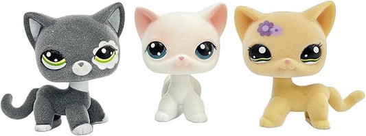 3pcs/Set Custom Flocked Pet Shop Toys Short Hair Cat Kitten Collie Great Dane Cocker Spaniel Dachshund Puppy Dog OOAK Compatible with LPS (#1962 and #64 and #2249)